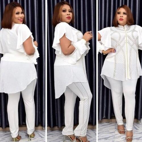 Women Africa Clothes 2021 African Dashiki New Fashion 2 Piece Set Suit Diamond Tops + Pants Party Plus Size Clothing For Lady