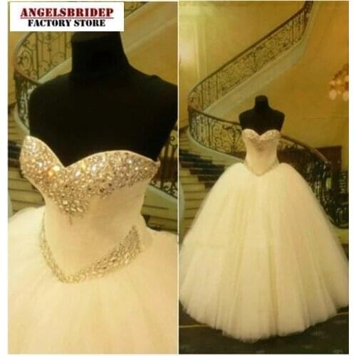 Angelsbridep Sweetheart Ball Gown Wedding Dresses Sparkly Crystals Floor-Length Tulle Vestido De Noiva Formal Bridal Gowns 2021