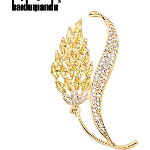Baiduqiandu Young Wheat Brooches For Women Men Unisex Cubic Zirconia Flower Party Office Brooch Pins Gifts