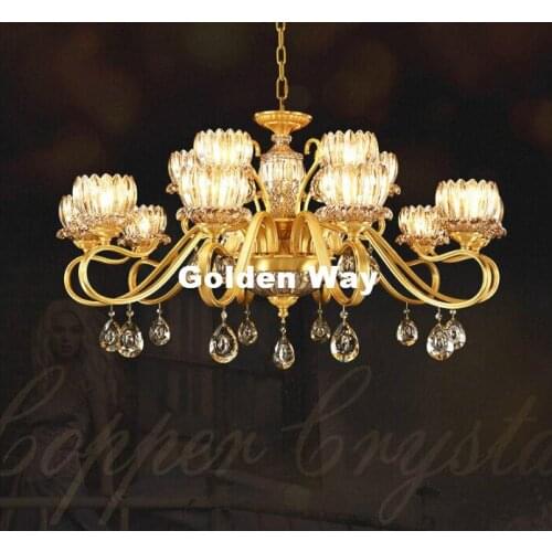 Free Shipping Modern Bronze K9 Crystal Chandelier European Copper Lingts Luxurious Brass Crystal Lamp Lustre Suspension Lighting