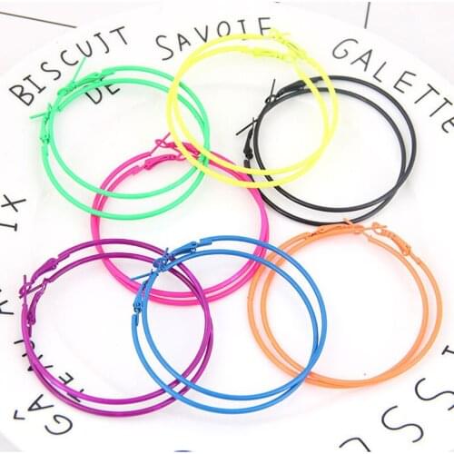 6CM Korean Big Hoop Earrings For Women Fashion Metal Rianbow Color Circle Earrings Brincos Jewelry Accessories Mujer 2020