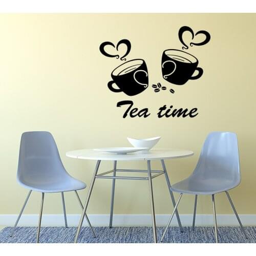 Tea Time Cafe Funny Wall Sticker For Kitchen Fashion DIY Creative Family Mural Room Decoration Accessories