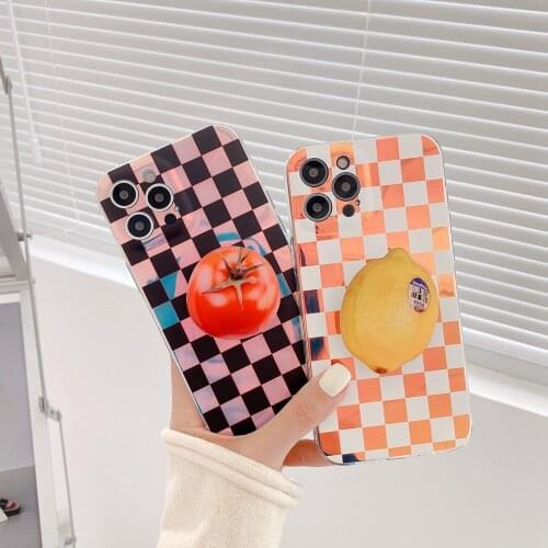 Color-changing Aurora Laser Lattice Phone Case for iPhone 12 11 Pro Max X XS XR 7 8Plus Shell Cover with Simulation Food Bracket