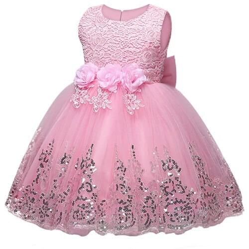 Baby Kids Sequins Princess Dress Embroidery Flower Girls Lace Dress Children Party Wedding Girls Prom Dress for Dance Ball