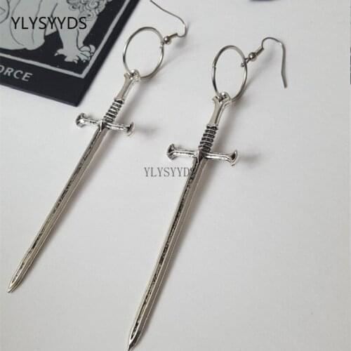 Gothic Sword Long Earrings Classic Eardrop Big Statement Witchy Warrior Pagan Jewellery Alternative Goth Women Men Gift Mystical