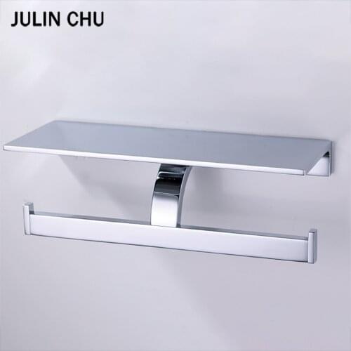 Double Toilet Paper Holder Luxury Wall Mounted Brass Chrome Black Tissue Hanger Roll Rack with Phone Shelf for Bathroom Kitchen
