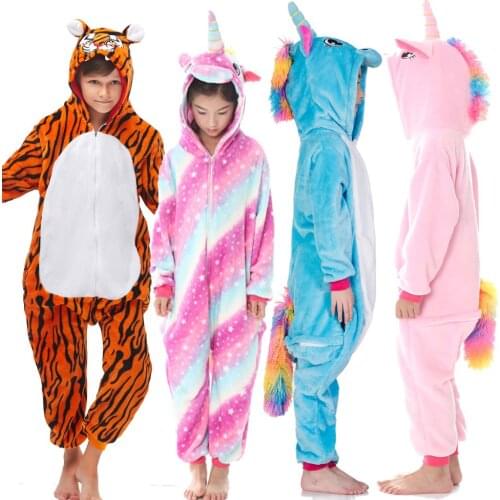 Flannel Winter Warm Pijamas Girls Unicorn Kigurumi Pajamas Unicorn Sleepwear Kids Pyjamo For 4 6 8 10 12Years