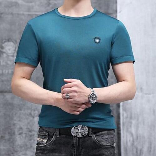 Summer Smooth Blue Ice Silk Men T Shirts Grey Black Oversize Wide T-shirts Cozy Comfortable Loose Big Size Stretch Classic Tops