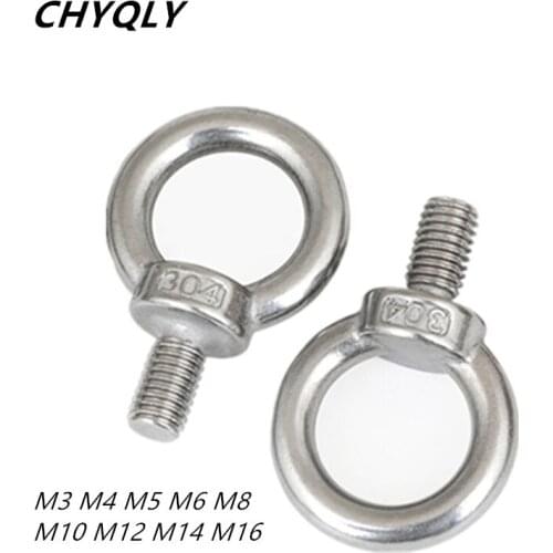 M3 M4 M5 M6 M8 M10 M12 Eye Bolts 304 Stainless Steel Marine Lifting Eye Screws Ring Loop Hole Cable Rope Eyebolt