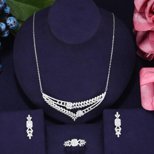 GODKI Flower Charm 3PCS Ring Necklace Earring Set For Women Wedding Party Cubic Zircon CZ Dubai Bridal Jewelry bijoux femme ense