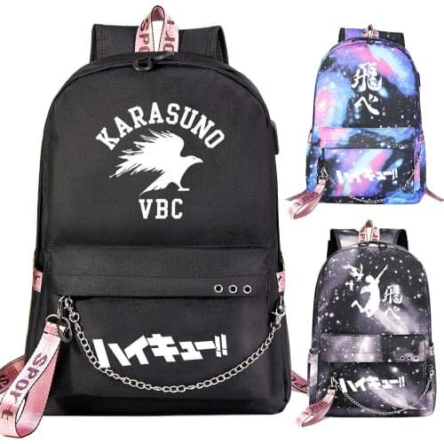 New Kawaii Volleyball Juvenile Prints Boys Girls Kids School bag Women USB Chain Backpack Canvas Men Bagpack Packsack Bookbag