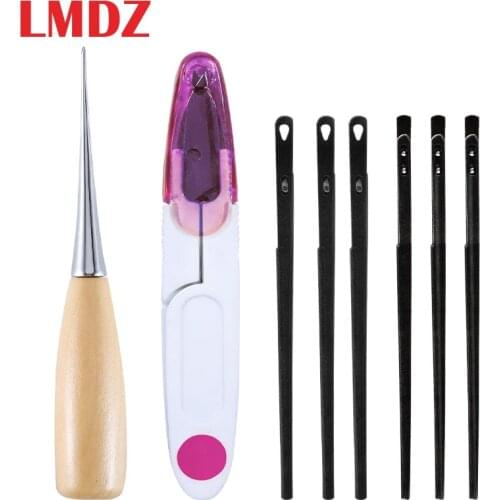 LMDZ Leather Sewing Craft Tool Double Hole Leather Rope Lace Needle Tailor Scissor Sewing Awl DIY Hand Tool for Leather Cords