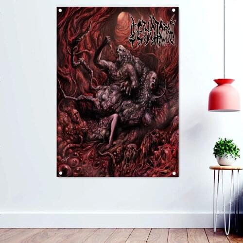 Hell Death Metal Music Artworks Flags Wall Art Home Decoration Disgusting Bloody Dark Art Banners Rock Band Icon Poster Tapestry