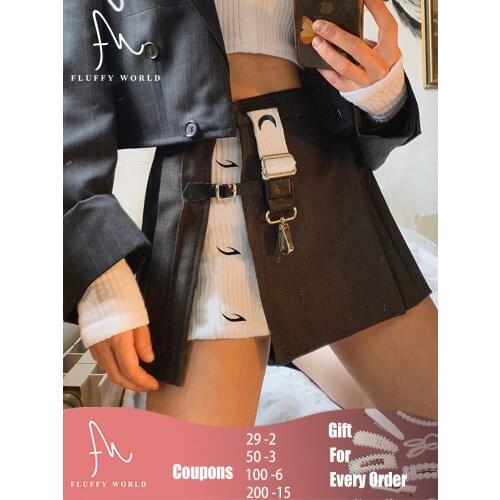 Women Patchwork Buckle Skirts High Waist A-line Mini Skirts Casual Y2K Gothic Split Cool Harajuku Sexy Style Skirt Summer Autumn