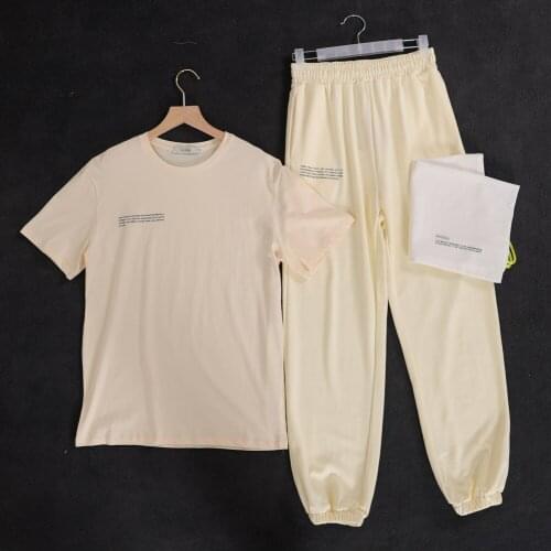 Fashion Solid Mens Clothes Summer 2 Piece Set Men Street Loose O-Neck Short Sleeve T Shirt+Drawstring Pants Outfit Casual Suits