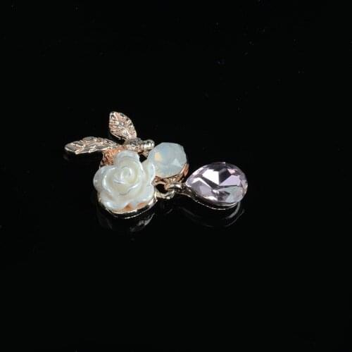 10x Rose Flower Crystal Flatback Buttons Embellishment Fashion Jewelry 24mm