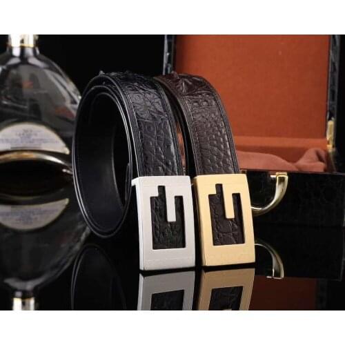 100% genuine crocodile skin men belt with stainless steel buckle hardware gold/silver color cow skin lining black brown colors