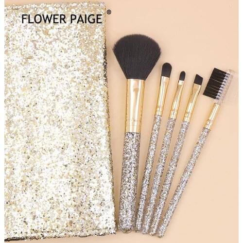 FLOWER PAIGE 5pcs Makeup Brush Set For Powder Liquid Cream Cosmetics Portable Blush Eyebrow Concealer Brushes with bag