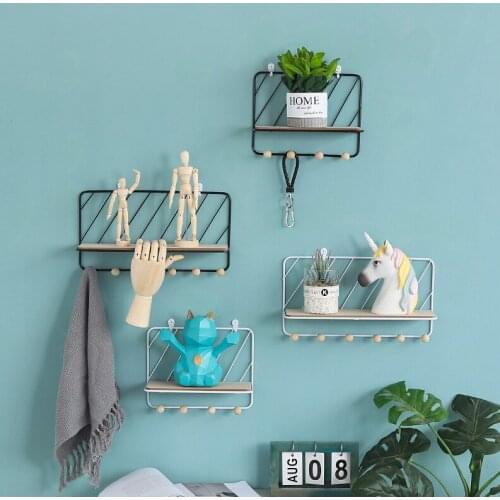 Wall Mounted Shelf Wire Rack Storage Unit With Hooks Basket Key Hanging Hanger