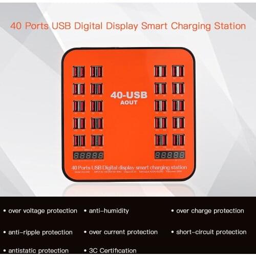 200W 40-Port USB Wall Charger Dual Digital Display Smart Charging Station with Foldable Plug Replacement for iPad PDA