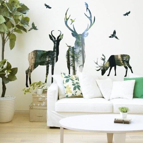 Nordic Forest Elk Wall Stickers Bedroom Decor Living Room Sofa TV Backdrop Wall Decoration Creative Decals for Furniture Mural