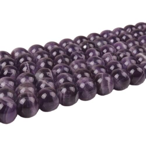 Natural Stripe Amethyst Gemstone 6 8 10 12mm Purple Crystal Round Beads Accessories Necklace Bracelet Earring DIY Jewelry Making