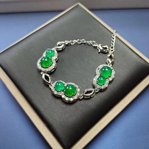 Natural ice king green chalcedony inlaid bracelet
