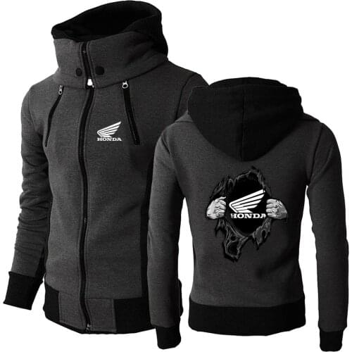 New 2021 Mens Honda Printing Comfortable Printing Muscle Zipper Coat Fitness Pocket Male Wild Sweatshirts Hooded Hoodies