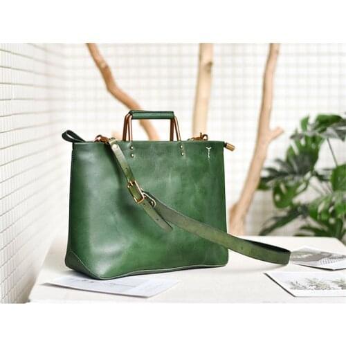 New retro handmade genuine leather handbags with metal handles, simple and personalized first-layer leather fashion handbags