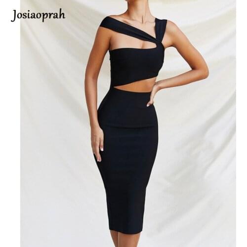 Josiaoprah spring summer midi dress Women bodycon bandage hollow out nightclub dress Elegant sleeveless sexy party club dress