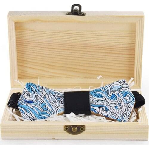 Dropshipping blouse suit ash wood colorful print bowtie trendy fashion vogue men wedding party wooden bow tie with box