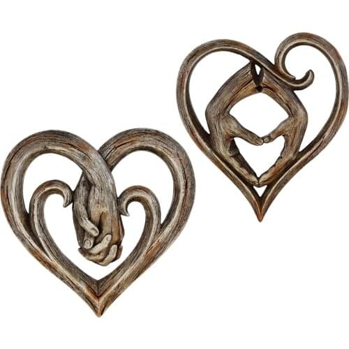 Handcrafted Carved Hanging Wall Mount Decor Plaque Sculpture Hands Clasped Indoor Outdoor for Home Decoration