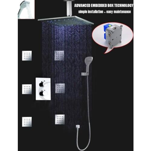 SPA Thermostatic Shower Faucet For Bath With 16 Inch LED Rainfall Shower Head Set With Embedded Box High Quality 002T-16-3H