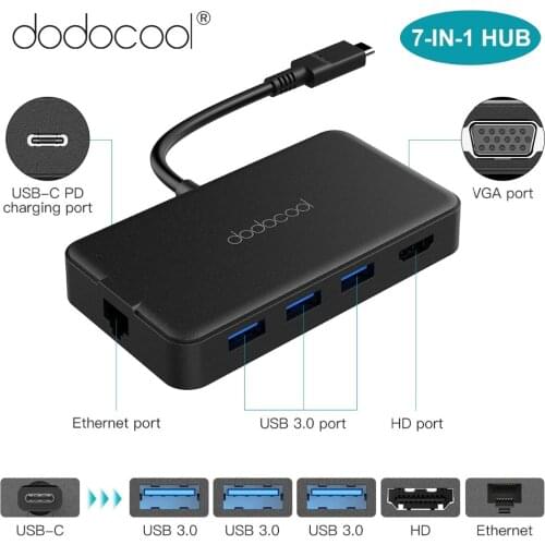 Dodocool 7-in-1 USB Hub Multifunction USB C Hub with 4K Video HD/VGA USB 3.0 Ports Type C HUB For Huawei Samsung Macbook Pro