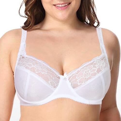 YANDW Bras For Women Sexy Lingerie Underwire Embroidery White Lace Bralette Plus Size A B C D E F G 75 80 85 90 95 100 105