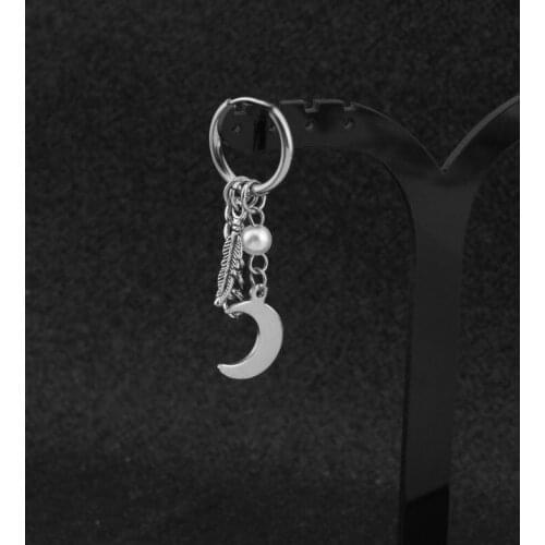 SOHOT New Long Tassel Beads Retro Tibetan Silver Punk Pearl Leaf Men Hoop Earring Wholesale Chic Trendy Female Moon Jewelry Gift