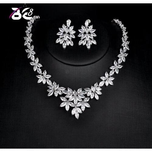 Be 8 Beautiful Flower Shape Crystal Cubic Zirconia Women Jewelry Sets Wedding Bride Dress Accessories Bijoux Femme Ensemble S133