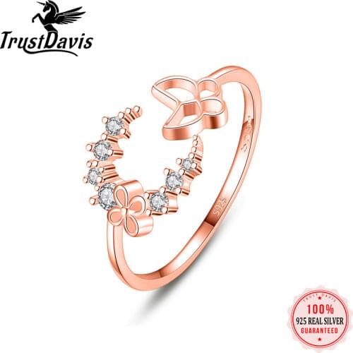 ElfoPlataSi Genuine S925 Sterling Silver Flower Butterfly Opening Ring Gift For Women Wedding Birthday Party Fine Jewelry L211