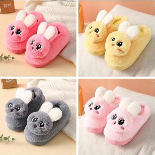 Winter Woman Slippers House Plush Girls Boys Flip Flop Cartoon Rabbit Home Slipper Indoor Warm Floor Bedroom Shoes For Kids Men