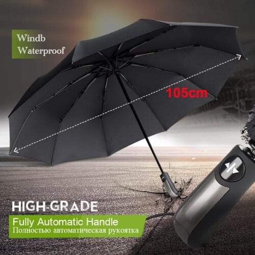 Wind Resistant Fully Automatic Large Umbrella Rain Women Men 3 Folding 10k Black Coating Parasol Travel Business Brand Umbrella