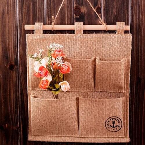 2pcs/pack Linen organization bags folding storage bags wall hang rural box home decoration storage basket bins