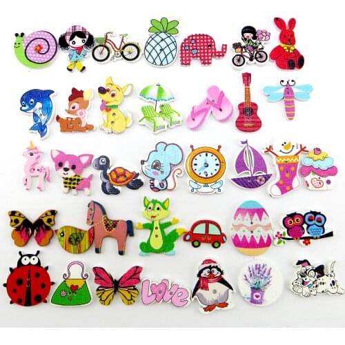 50Pcs Mixed Cartoon Animal Wooden Buttons 2 Holes Scrapbooking Crafts DIY Kids Clothing Accessories Sewing Button Decorative