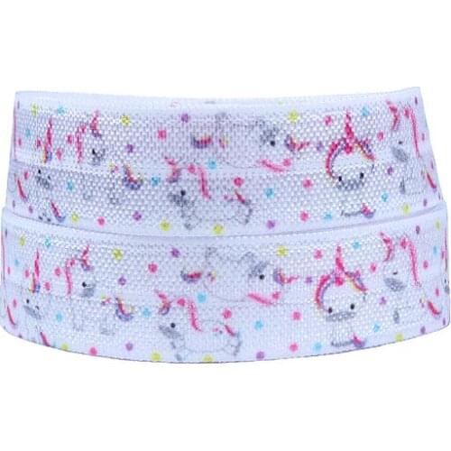 50 yards/lot) Baby headband foe, wholesale 5/8" rainbow unicorn printed fold over elastic