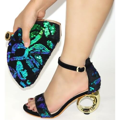Doershow Italian Shoes With Matching Bags Set Italy African Womens Party Shoes and Bag Sets green Color Women shoes SMK1-12