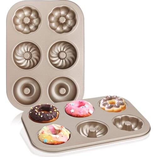 6-Cavity Nonstick Donut Pan Donut Baking Pans Carbon Steel Doughnut Baking Sheet Tray Bagels Mold Maker Cake Biscuit Tin Bakware