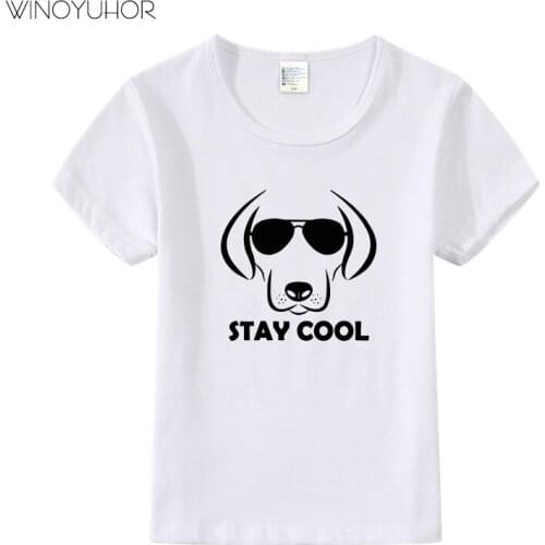 Stay Cool Cartoon Dog Print Kids Tshirt Boy Girl T Shirt For Children Toddler Clothes Funny Cute Animal Top Tees Drop Ship