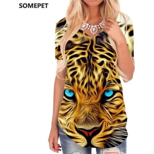 SOMEPET Tiger T-shirt women Animal V-neck Tshirt Leopard Tshirts Printed Dizziness Shirt Print Womens Clothing Punk Rock Cool