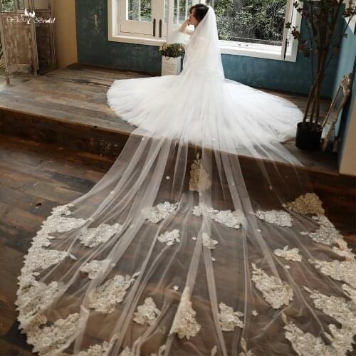 LZP542 New Design Lace Bridal Veil With Comb Luxury Long Cathedral Wedding Veil