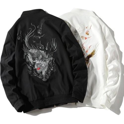 Fashion Cool Embroidery Men Bomber Jacket Chinese Style Autumn Pilot Jacket Men Hip Hop Baseball Youth Jacket Streetwear Clothes
