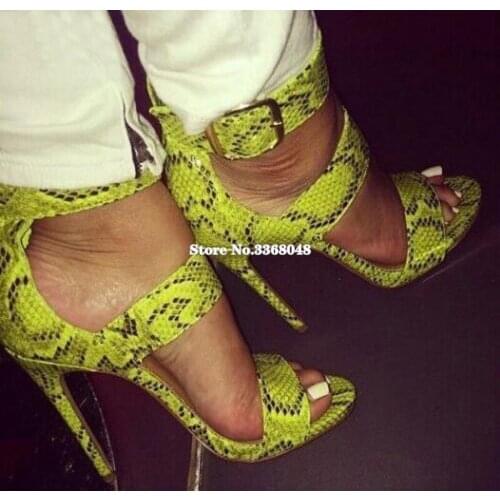Fashion Python Print Sexy Women Sandals High Heels Stiletto Open Toe Buckle Pumps Summer Ladies Party Shoes Sandalias Mujer